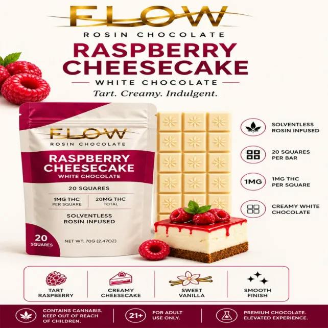 Flow - 20mg Chocolate - White Chocolate Raspberry Cheesecake