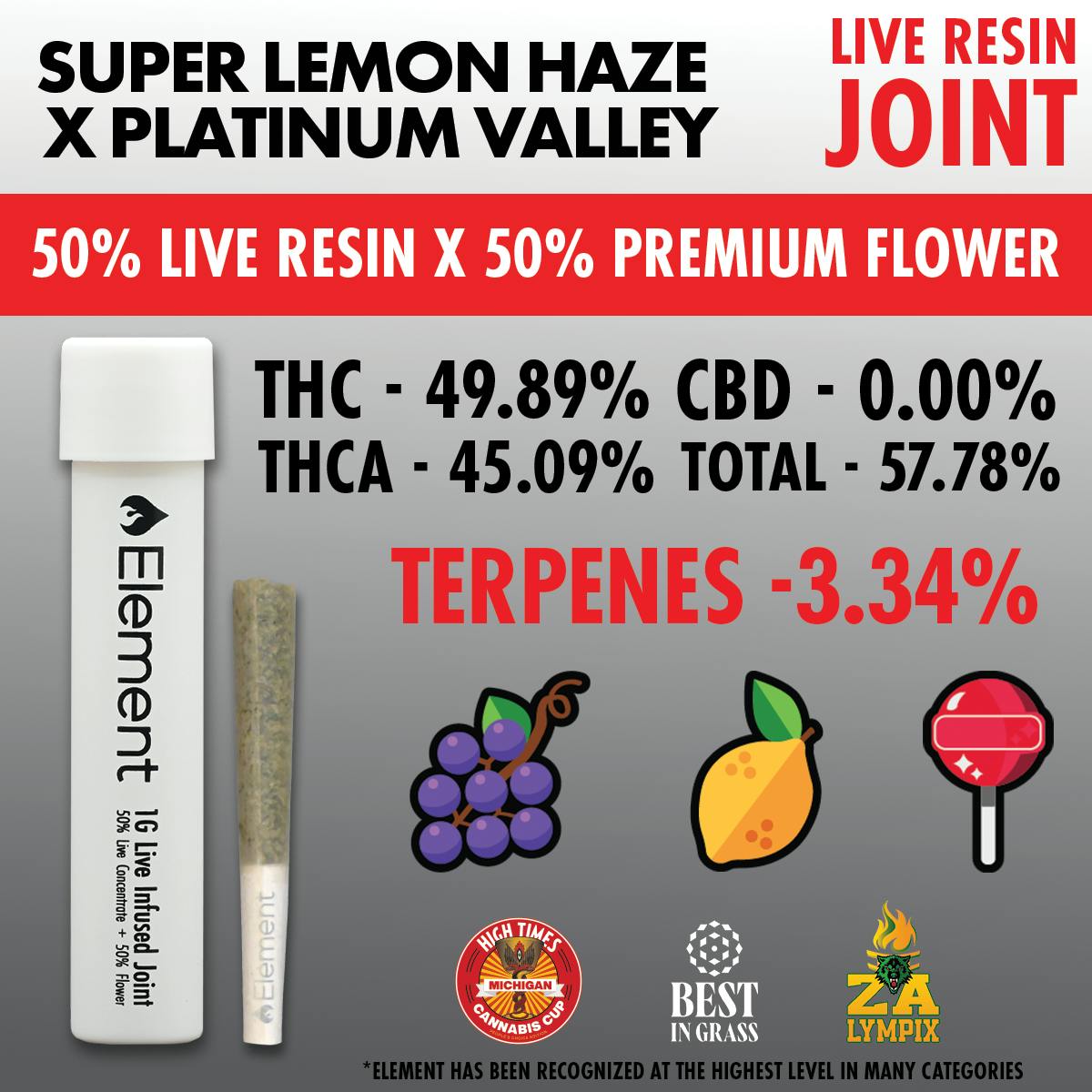 Element x Ghost Cannabis - 1g Live Resin Joint - Super Lemon Haze x Platinum Valley