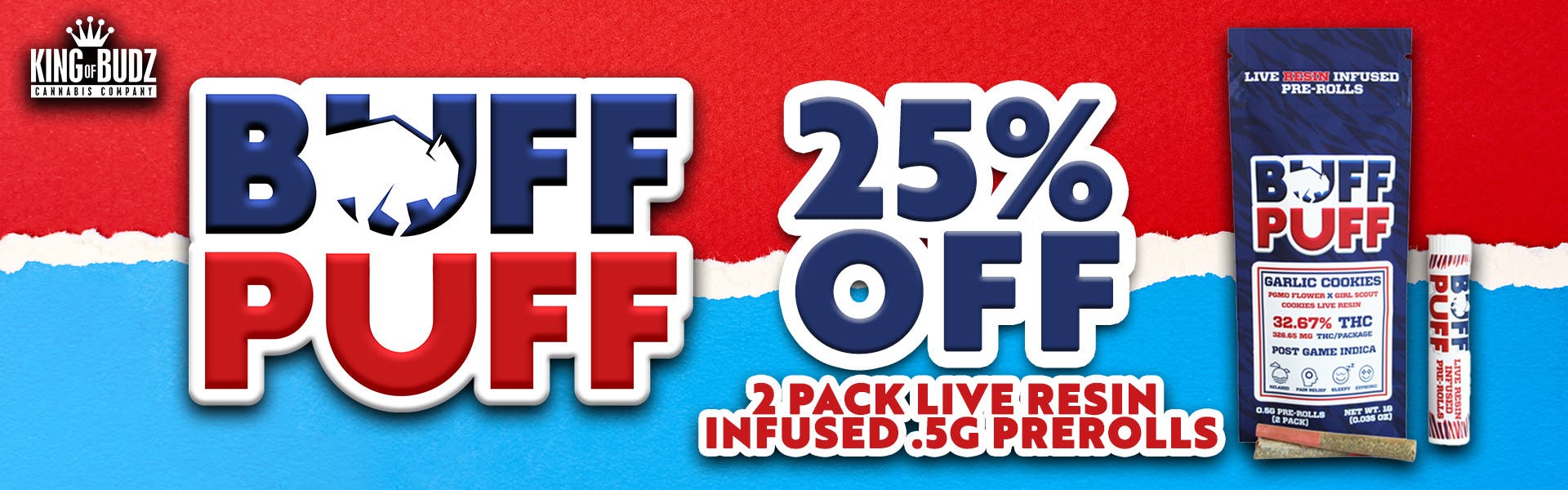 Buff Puff - 2 Pack Live Resin Infused .5g Prerolls - 25 Percent OFF