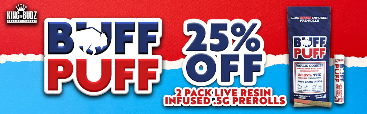 Buff Puff - 2 Pack Live Resin Infused .5g Prerolls - 25 Percent OFF