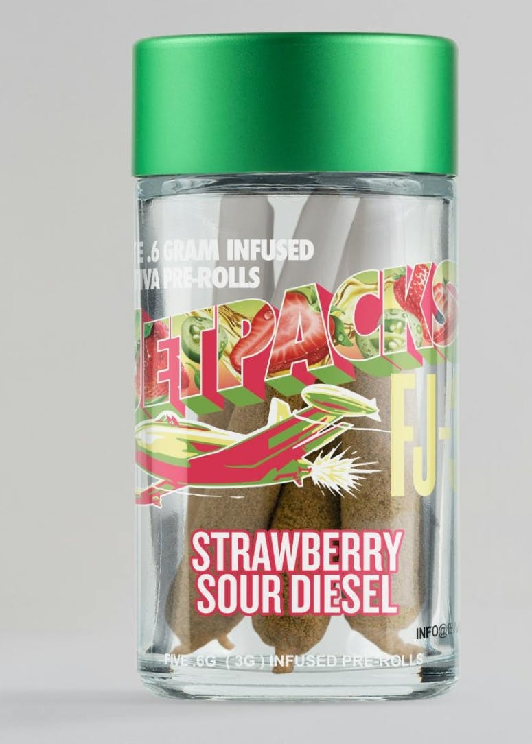 Jetpacks FJ-3 Infused Prerolls | 5pk 0.6g each | Strawberry Sour Diesel