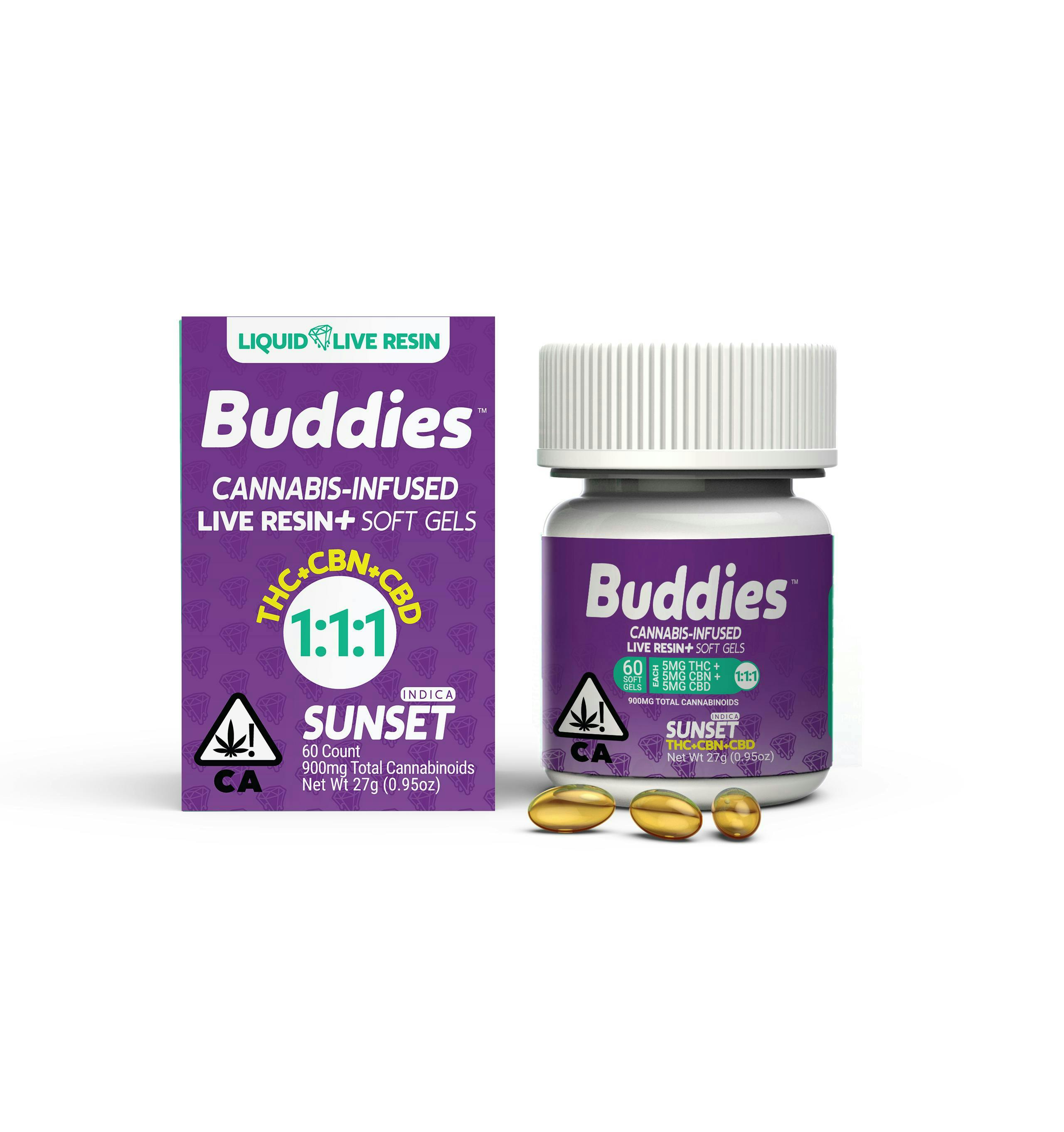 Buddies - Sunset 1:1:1 (THC/CBN/CBD) 60pc Liquid Live Resin