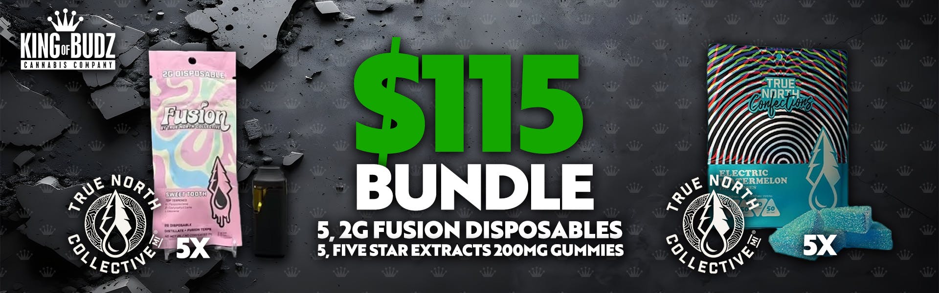 (5) Fusion 2g Disposables AND (5) 200mg Five Star Extracts Gummies for $115