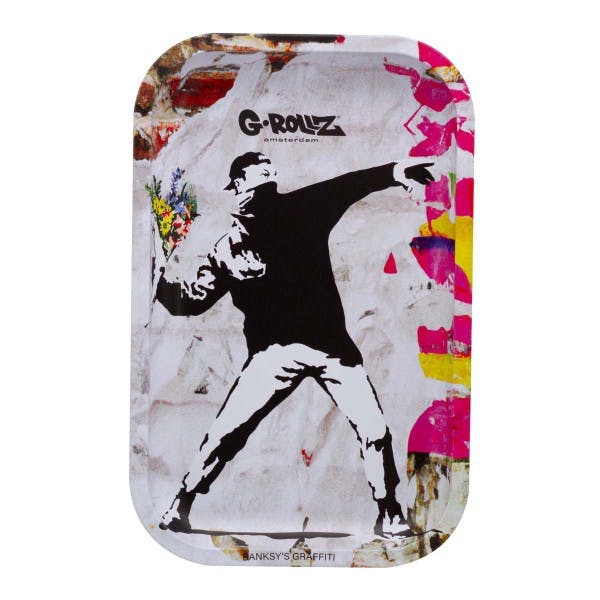 G-Rollz- Metal Rolling Tray - Banksy's Graffiti 'Flower Thrower'  - Medium