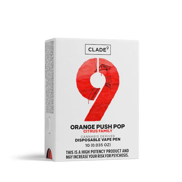 Clade9 Disposable Vape Orange Push Pop 1g (sativa hybrid, disposables)