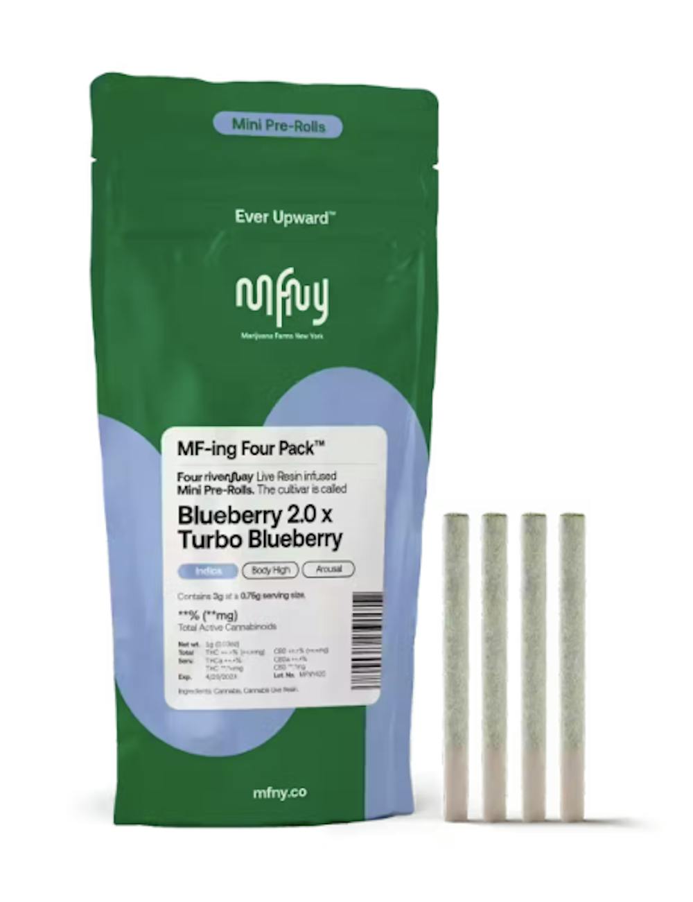 Product Infused Prerolls | Blueberry 2.0 x Turbo Blueberry (I) Live Resin 4 pack | MFNY