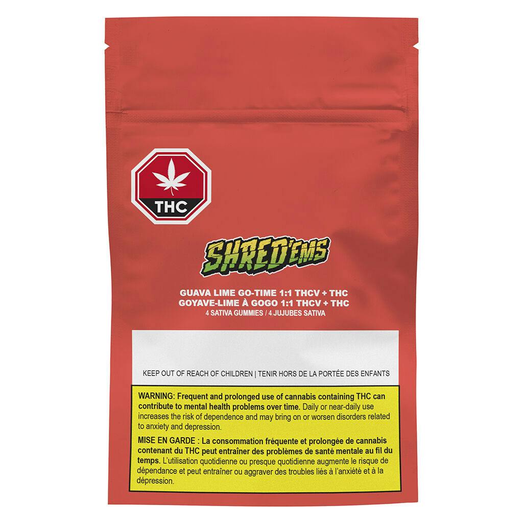Shred'ems - guava lime go-time 1:1 thc:thcv soft chews - 4 pack