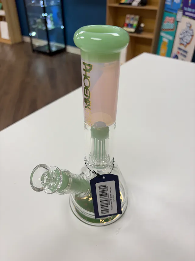 Phoenix Star Glass 10.5" 6 Arm Tree Perc Bong Pink/Green (glassware)