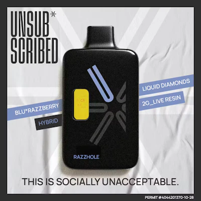 Unsubscribed - 2g Liquid Diamond & Live Resin Disposable - Razzhole - DISPOSABLES by UNSUBSCRIBED at King of Budz
