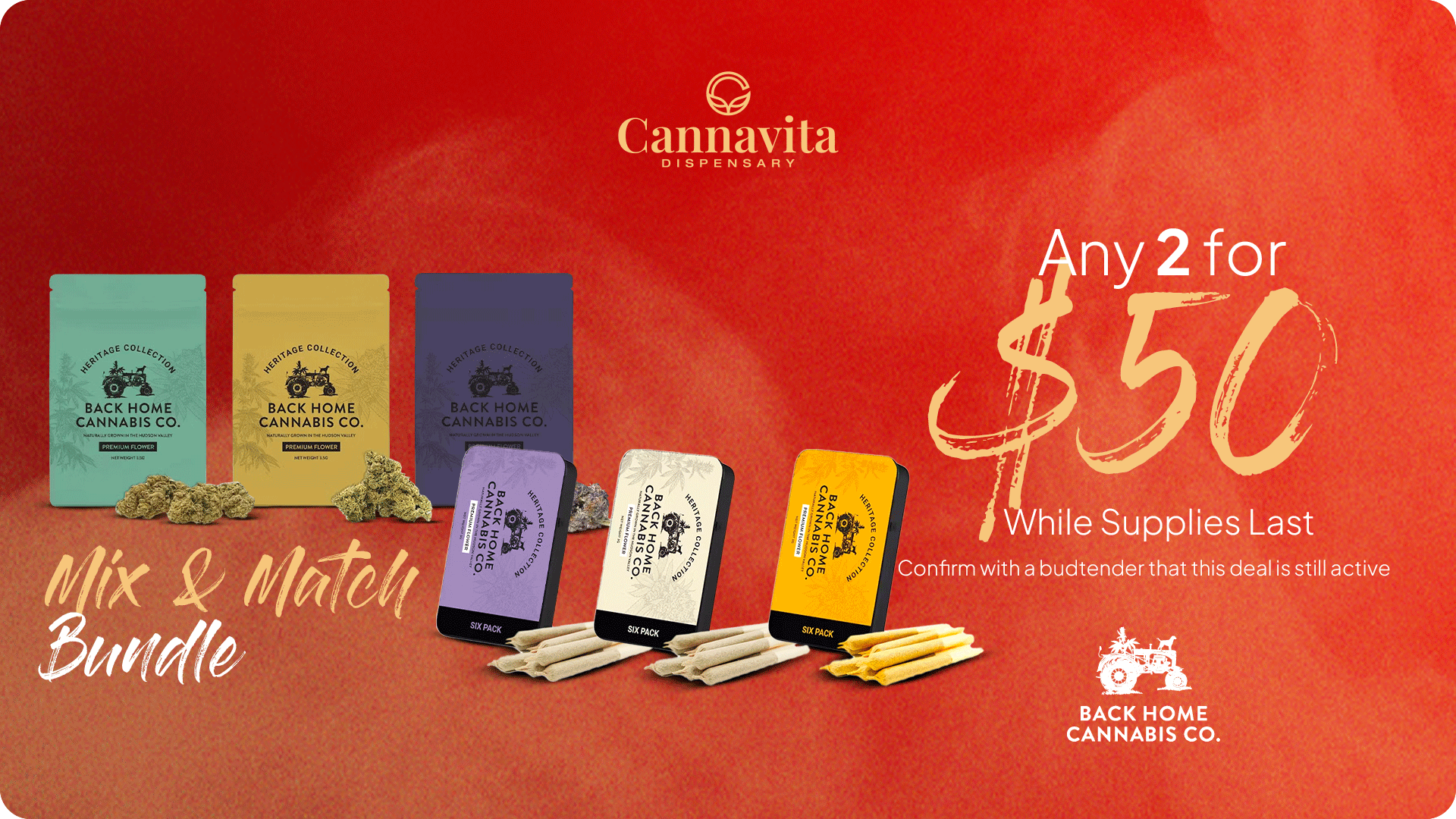 Any 3 Back Home Cannabis for $50 only at Cannavita dispensary