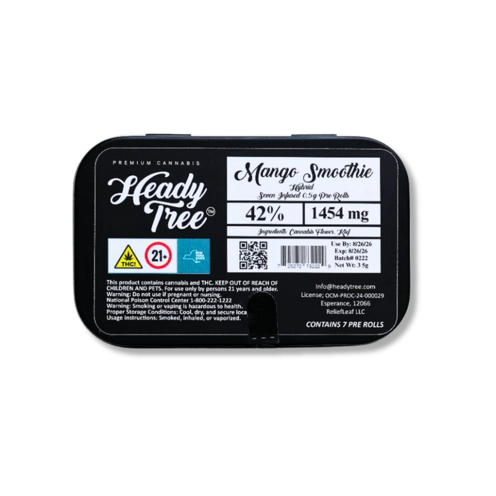 Heady Tree - Mango Smoothie Kief Infused Prerolls 7pk - 3.5gHeady TreeHybridTHC: 41.71%TERPS: 1.55%Staff Pick4th of July Weekend! Spend $750 get $145 Off+6