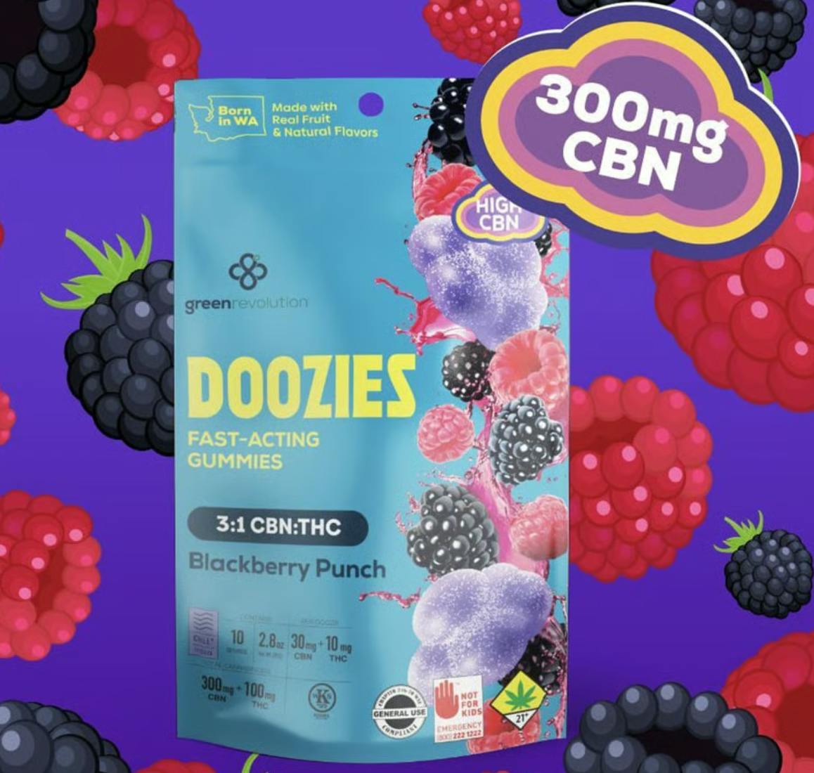 Green Revolution | Doozies | Blackberry Punch (300mg CBN, 100mg THC), 10 Pack Green Revolution