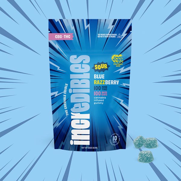 1:1 Sour Blue Razzberry + CBG | Gummies | 10 pack | 100mg THC / 100mg CBG