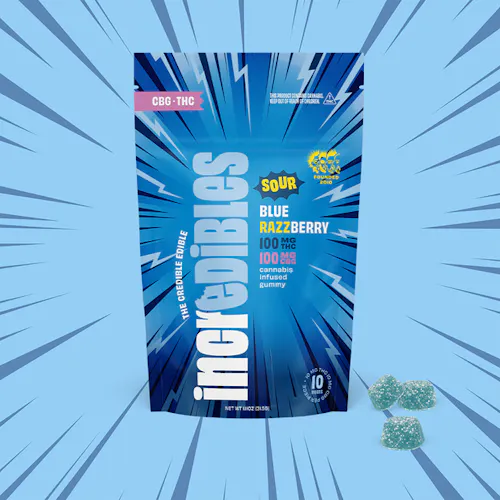 1:1 Sour Blue Razzberry + CBG | Gummies | 10 pack | 100mg THC / 100mg CBG-active