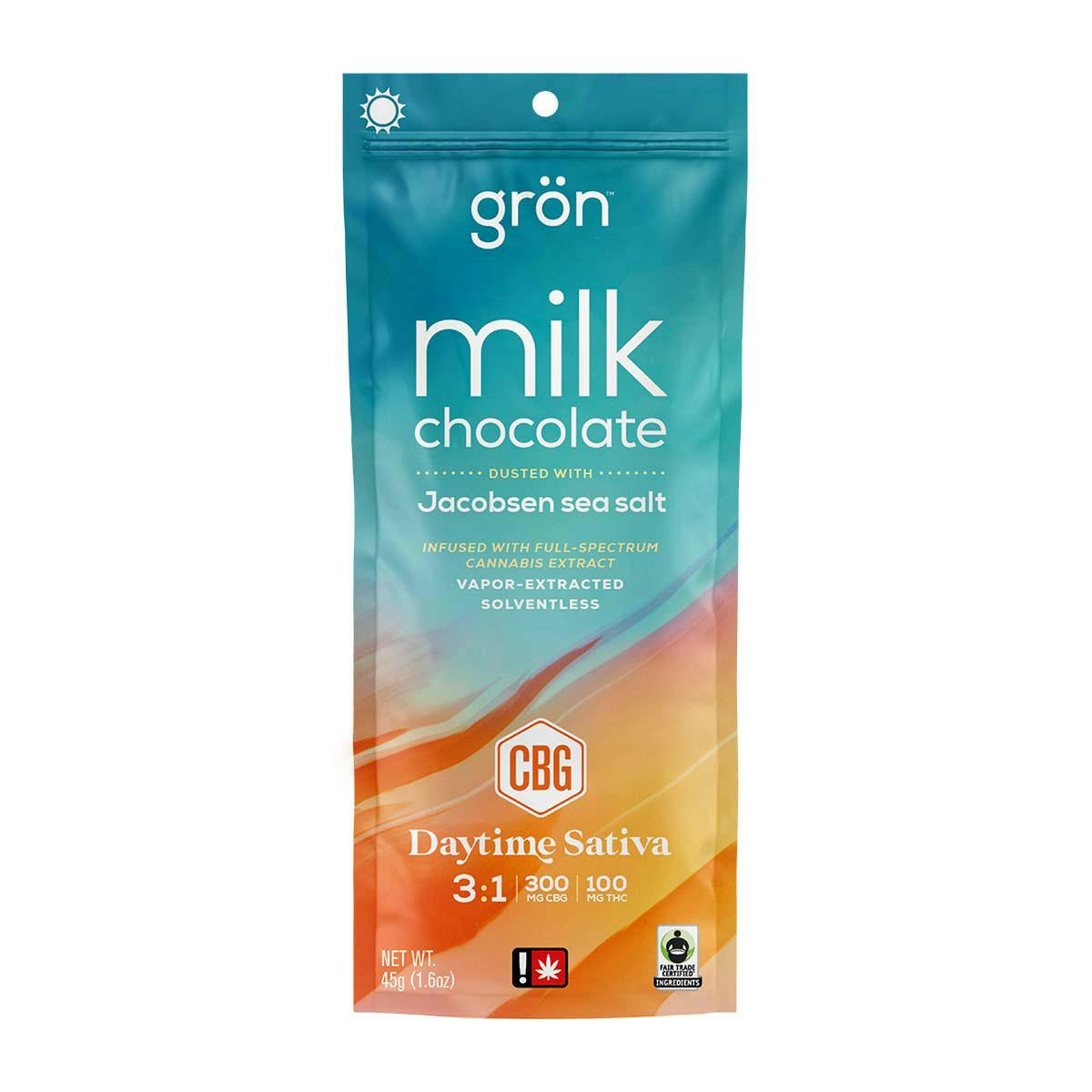 Photo of Gron 100mg 3:1 CBG:THC MILK CHOCOLATE BAR W/ JACOBSEN SEA SALT