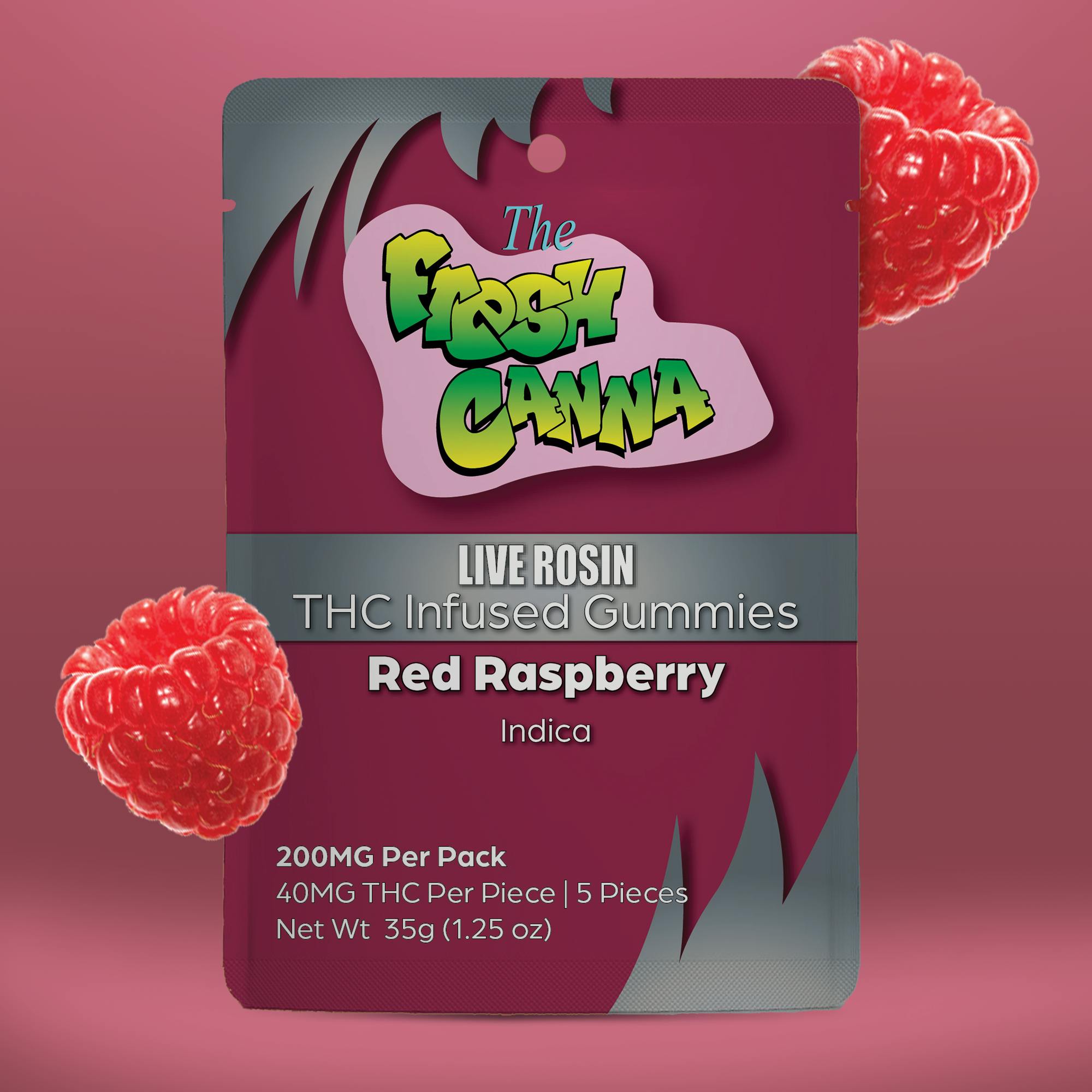 Product: Fresh Canna | Red Raspberry Live Rosin 5pk 200mg Gummies