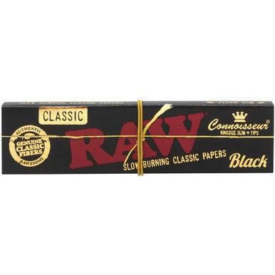 Raw Black Connoisseur King Slim Size 32 Leaves + 32 Tips