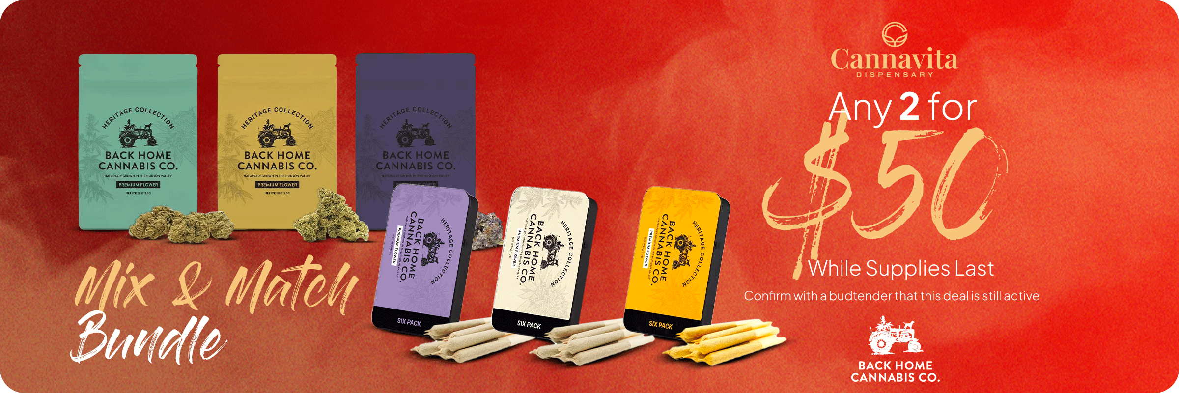 Any 3 Back Home Cannabis for $50 only at Cannavita dispensary