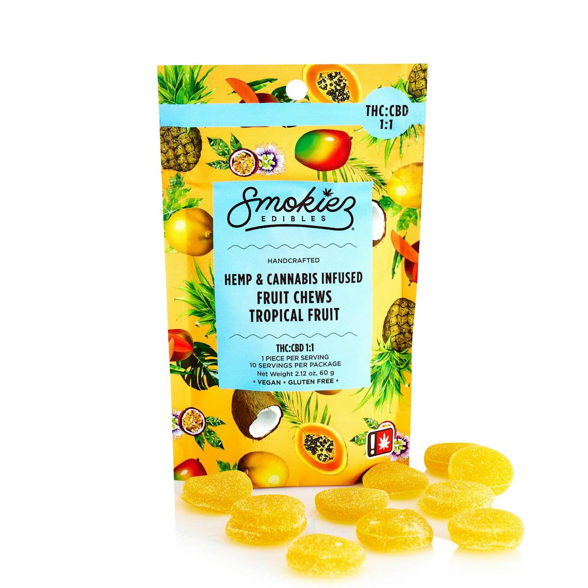 Photo of Smokiez Edibles 100mg 1:1 THC:CBD SWEET TROPICAL FRUIT Hemp & Cannabis Infused Fruit Chews 10pk