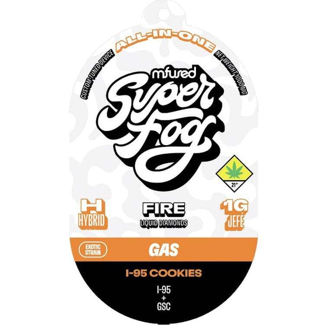 TYPE: Hybrid GENETICS: I-95 x GSC CLASSIFICATION: Exotic Strain / Gas Profile -- I-95 Cookies is an exotic, hybrid strain that combines the best of East Coast genetics. With a rich, earthy flavor and balanced effects, it’s perfect for anytime use. Enjoy the journey with I-95 Cookies. -- FIRE is a high-potency concentrate crafted from melted THCa diamonds and live resin terpenes, delivering a pure, authentic and complex flavor. This robust extract is powerful and delivers accelerated, intense effects to the user due to its remarkably high THC concentration. -- Powered by the Mfused Jefé: + True-to-strain cannabis profiles from live terpenes + High potency effects from melted THCa diamonds + New ergonomic shape is comfortable, discreet and convenient + Custom-designed atomizer, tuned for the most authentic expression of our extracts + Designed, tested and developed in the U.S. with our aerosol testing laboratory + Spark Button allows for a fully customized cannabis experience + Button controls device ON/OFF, cold-start and variable temperature settings + Fast charging via USB-C with multi-day battery endurance + Zero artificial additives or flavoring + Independently tested to ensure product safety