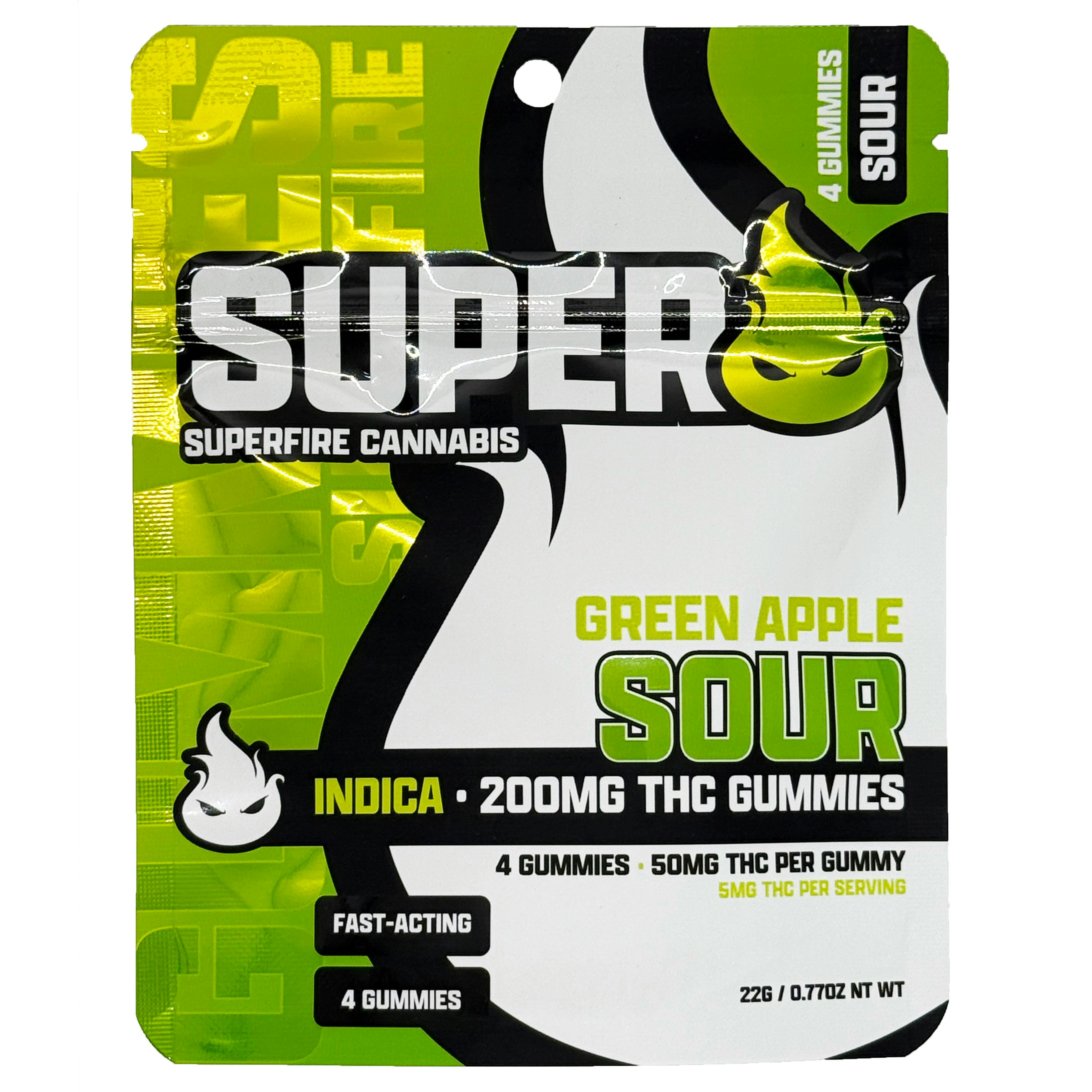 Superfire Sour Green Apple Gummies 200mg Rec - Exclusive Cannabis