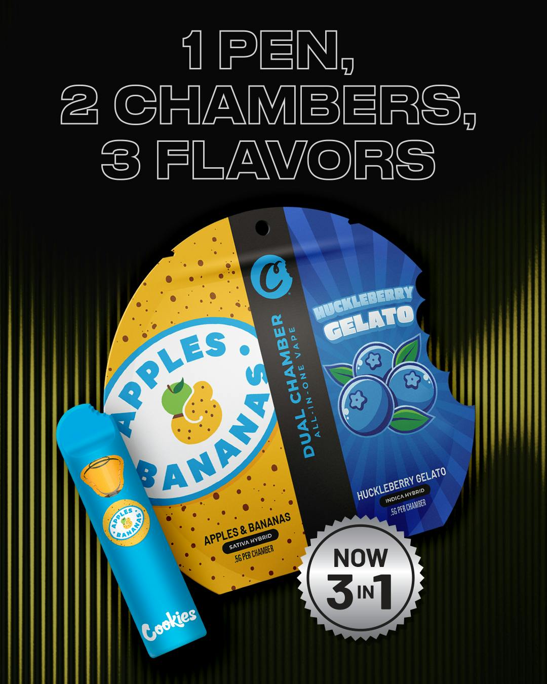 Cookies Distillate All-in-One Dual Chamber Vape - Apples & Bananas