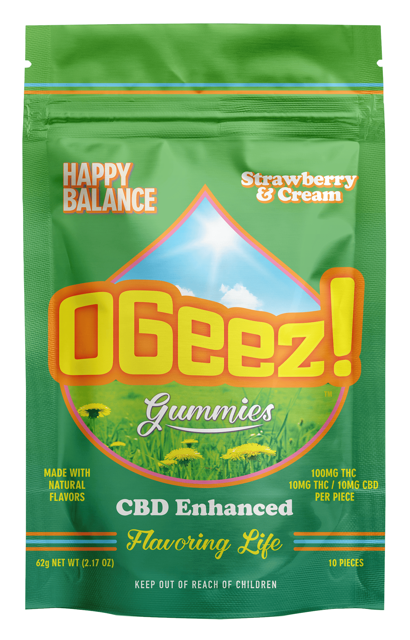 Product HDC OGeez! Gummies - Happy Balance Strawberries and Cream 1:1 CBD:THC 100mg (10pk)