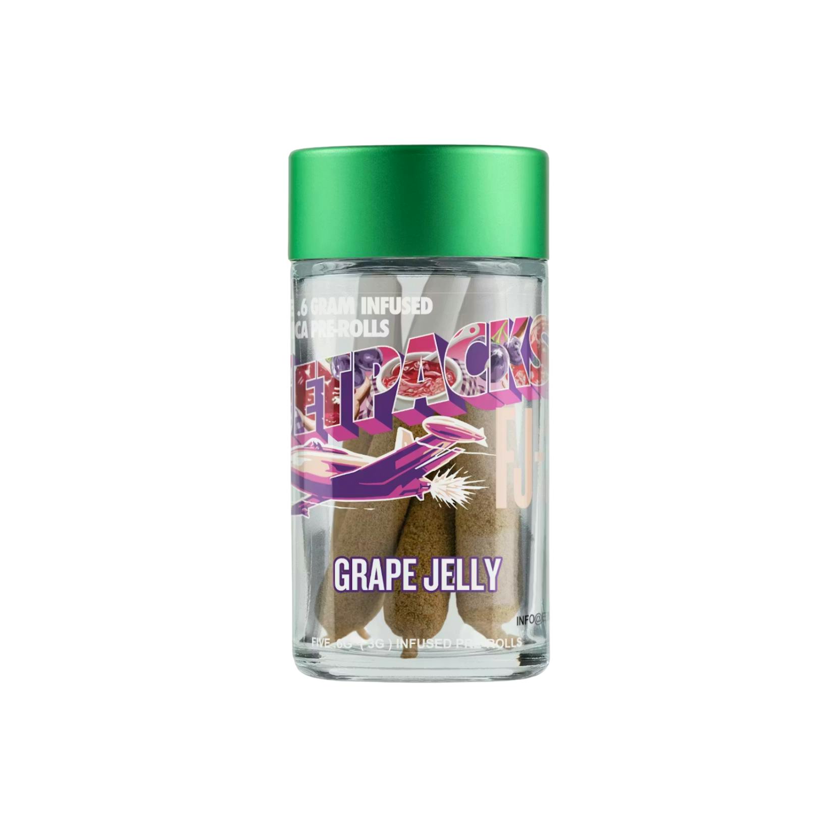 Jetpacks - FJ3 Grape Galaxy Infused Preroll 5pk - 3gJetpacksIndicaTHC: 38.22%TERPS: 0.64%4th of July Weekend! Spend $100 Get $15 off+6