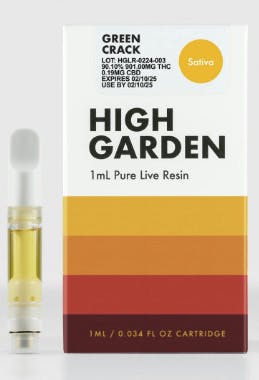 High Garden 1ml 510 Pure Live Resin Cartridge  - Green Crack