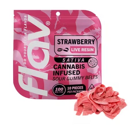 Strawberry Belts | 100mg | 10 Pack | Live Resin Gummies | Sativa | Flav