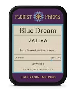 Florist Farms Live Resin Infused Pre-Rolls | .5g Each 5 Pack | Blue Dream