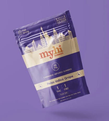 image of Relax Indica Grape (1:1 THC:CBD + CBN) – Waterless Live Rosin, Fast Acting Gummies – 10 pieces (100mg)