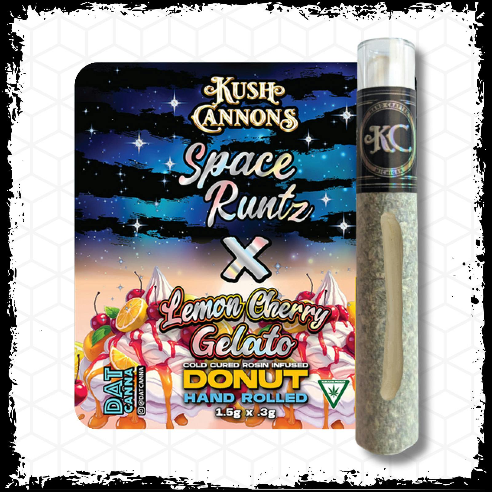 Kush Cannons - 1.8g Rosin Infused Donut - Space Runtz x Lemon Cherry Gelato