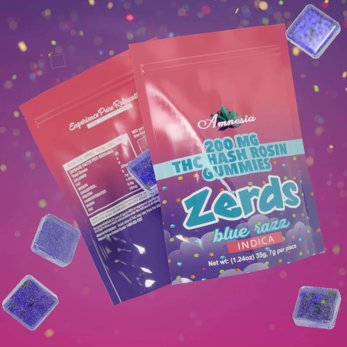 Amnesia - 200mg Zerds Hash Rosin Gummies - Blue Razz