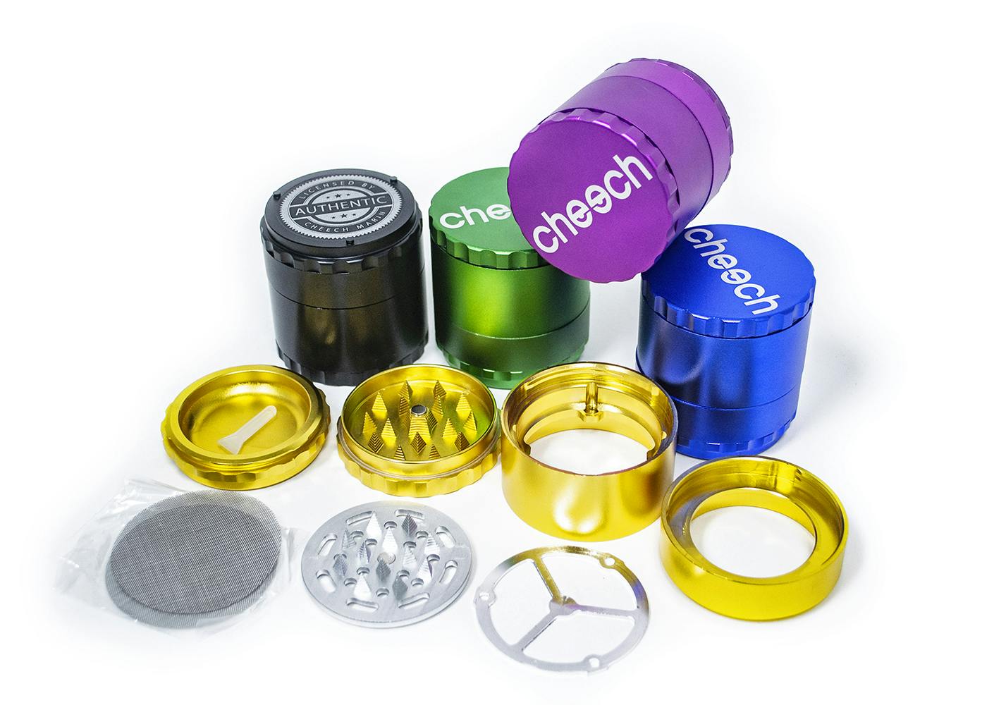 Cheech | 63mm 4pc Grinder w/ Removable Teeth & Screen - Assorted Colours #1005