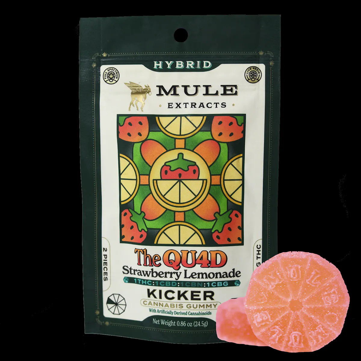 Mule 100mg 1:1:1:1 THC:CBD:CBN:CBG STRAWBERRY LEMONADE “THE QUAD