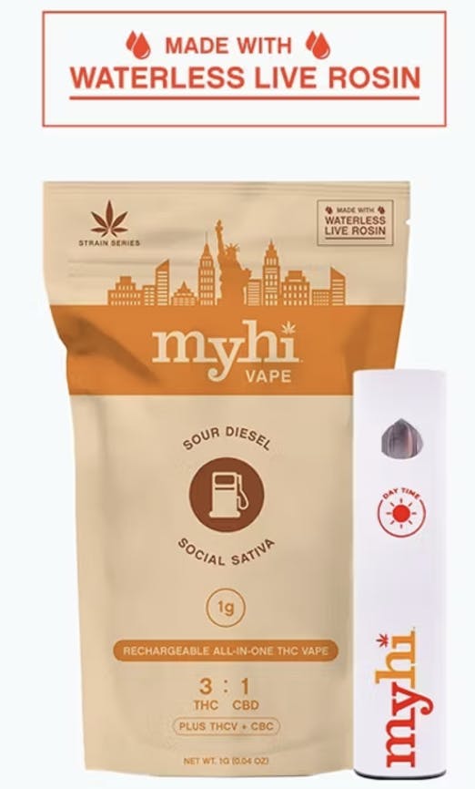 MyHi- 1g Vape Sour Diesel All-In-One- Social Sativa (3:1) (CBD+THCv+CBC) BX