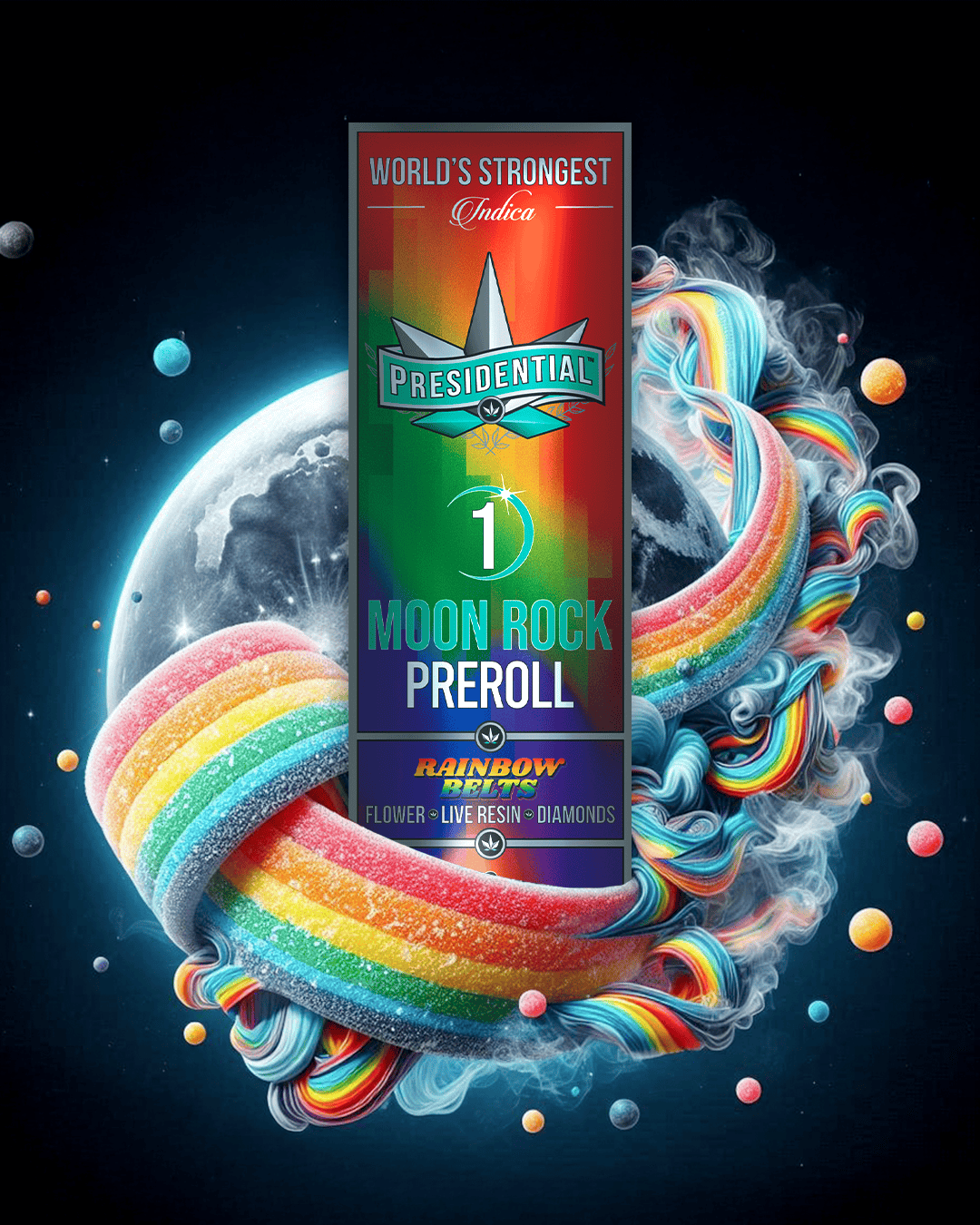 Presidential - 1g Moon Rock Infused Preroll - Rainbow Belts