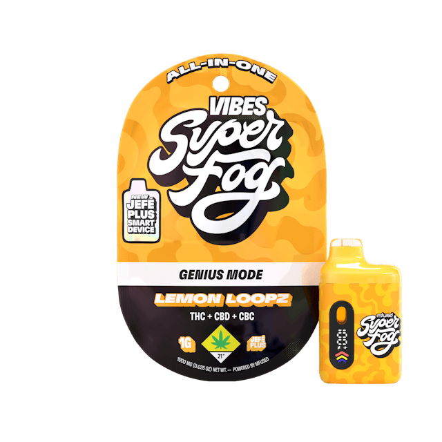 THC + CBD + CBC
Activate Genius Mode with this THC, CBD, and CBC formula. Designed to boost your focus and creativity, it's ideal for thinking outside the box. It's like a cheat code to unlock new ideas and boost potential. Catch the brainwave with Genius Mode.   
VIBES are Full Spectrum Extracts precision-formulated to drive effects using specific hero cannabinoid combinations. Our unique flavor profiles add layers of complexity while providing a familiar, fun taste.
Introducing the upgraded Mfused Jefé Plus device! 
LED screen display
Dosing Timer – Time your hits to monitor vapor intake
Battery Life – Monitor battery level so you’re never caught off guard
Temperature Display – Easily see which temperature your device is set to
Cold Start Timer – Countdown timer to indicate when device is ready for usage
Spark Button allows for a fully customized cannabis experience
Two Taps – Cold Start: Preheat oil and prevent potential clogging issues
Three Taps – Change Temperature: Three different temperatures
Five Taps – On/Off: Control battery life by turning off device when not in use
Discreet size and ergonomic shape for convenience
Custom-designed atomizer tuned for each oil type and product line
Fast charging via USB-C with multi-day battery endurance
Zero harmful additives 
Independently tested to ensure product safety
Designed, tested and developed in the U.S. with our aerosol testing laboratory
Built-in seven-second safety timer prevents the atomizer from overheating