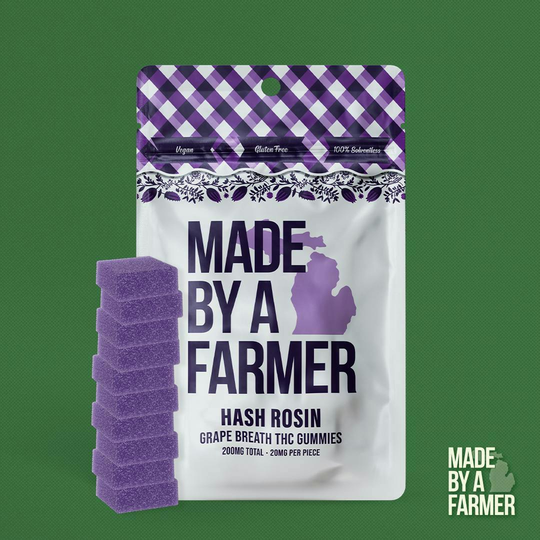 Product: Made by a Farmer | Hash Rosin Gummies - 200mg - Grape Breath