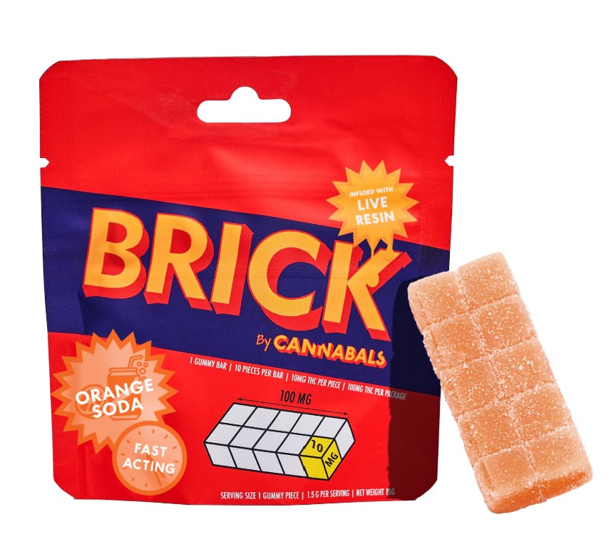 Edibles | Cannabals | Orange Soda | Live Resin Fast Acting Gummy BRICK | 1 piece w/scores | 100mg