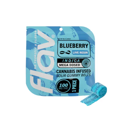 Flav - 100mg Live Resin Single Gummy - Blueberry Belts - EDIBLES by Flav at King of Budz