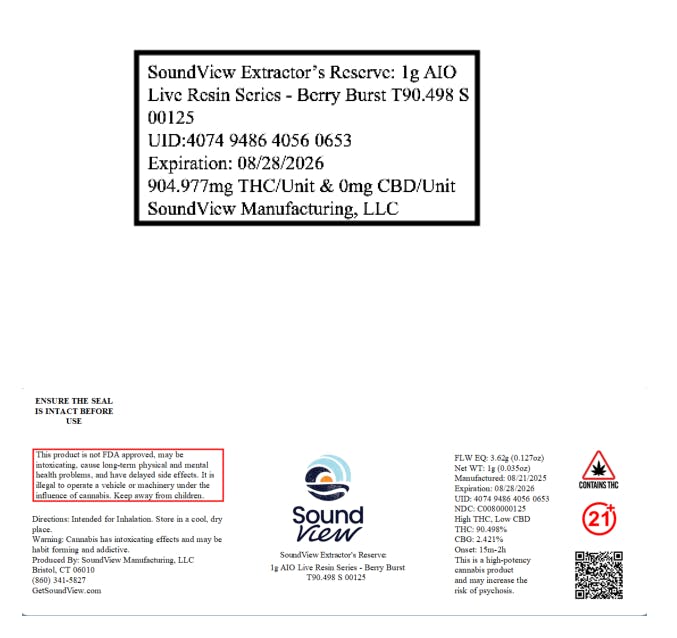 SoundView Live Resin Berry Burst AIO Disposable | T90.49% | 00125