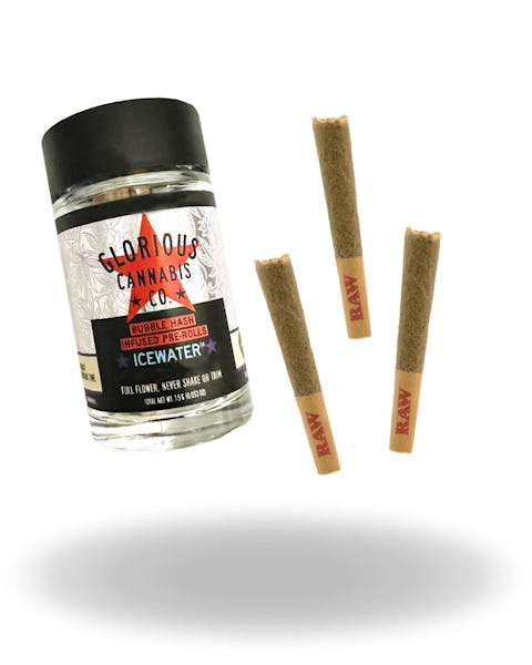Product: Glorious Cannabis Co. | Rose Haze Icewater Bubble Hash Infused Pre-Roll 3pk | 1.5g