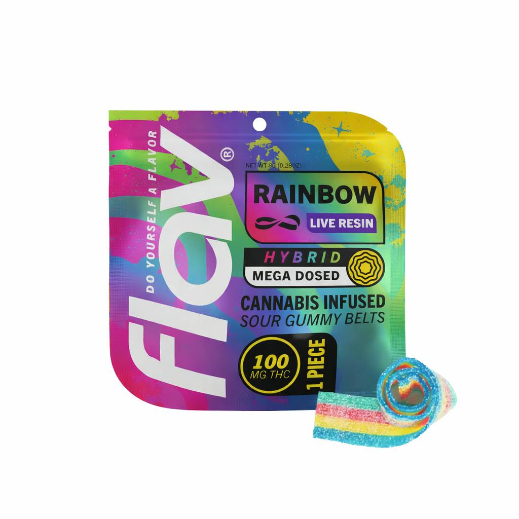 Flav - 100mg Live Resin Single Gummy - Rainbow Belts