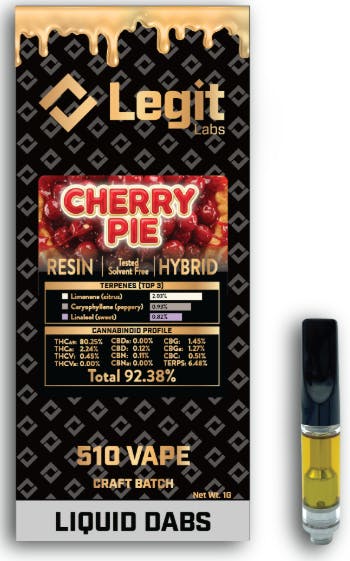 Product: Cherry Pie | 510 Thread | Cured Resin | Legit Labs