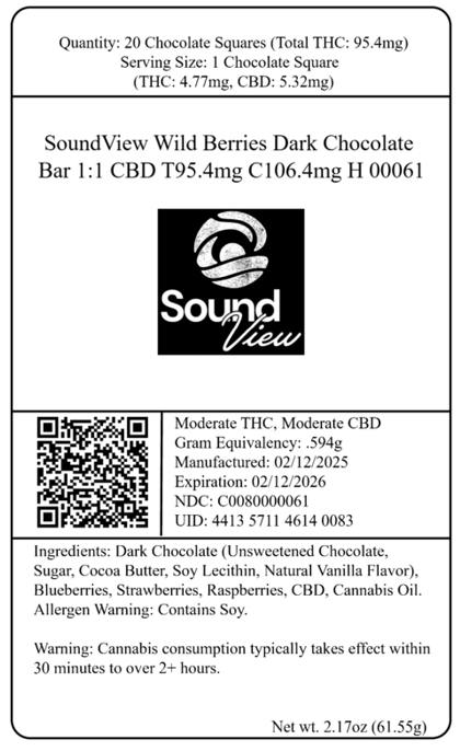 SoundView Wild Berries Dark Chocolate Bar 1:1 CBD T95.4 C106.4 H 00061 ...