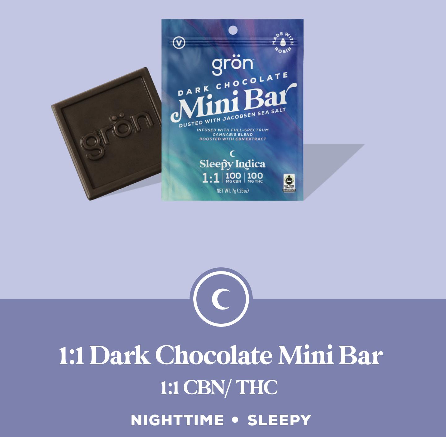 Product Mini Chocolate | Dark Chocolate w/ Sea Salt (I) | 1:1 THC:CBN 100mg | Gron