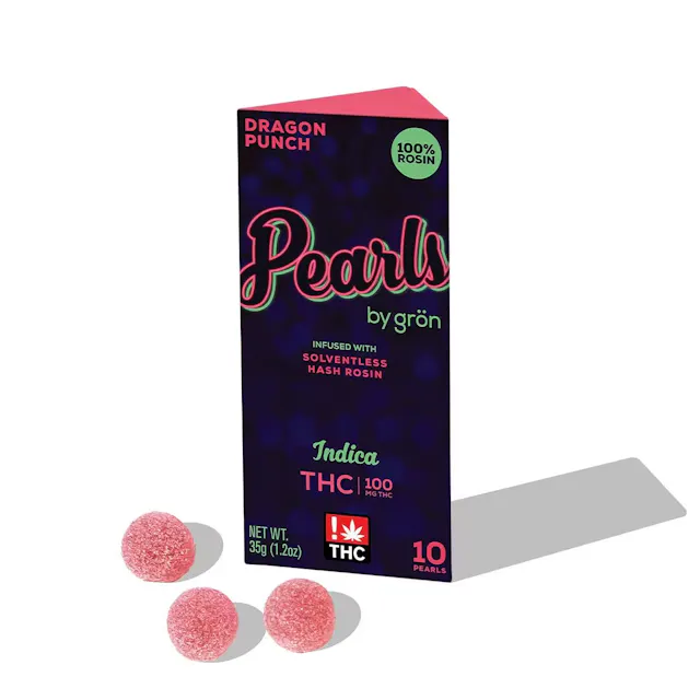 Grön ROSIN Pearls Dragon Punch 10pk/100mg (indica, live rosin gummies, 2.8g)