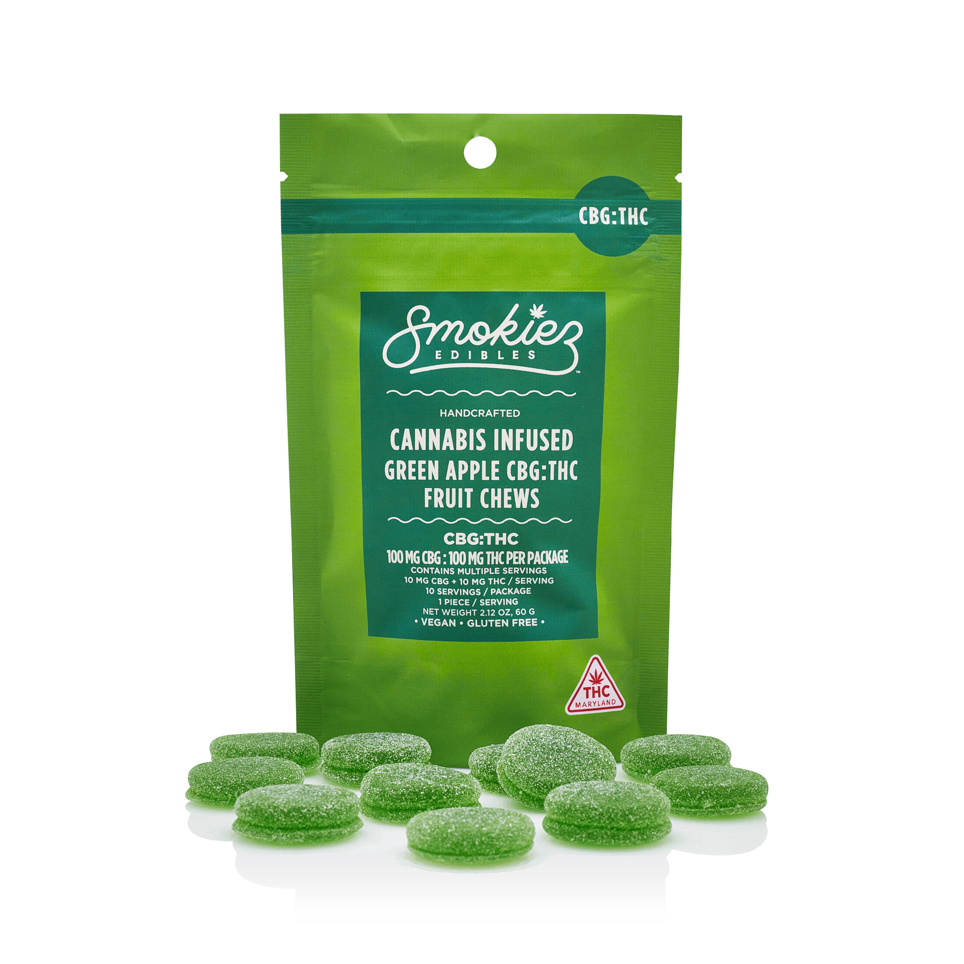 チリ　Sugar Sour Green Apple 1:1 CBG/THC Fruit Chews | 100mg | Proper